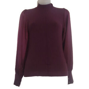 Cable Stitch Women’s Purple Ribbed Top Long Sleeve High Neck Size S Bag2